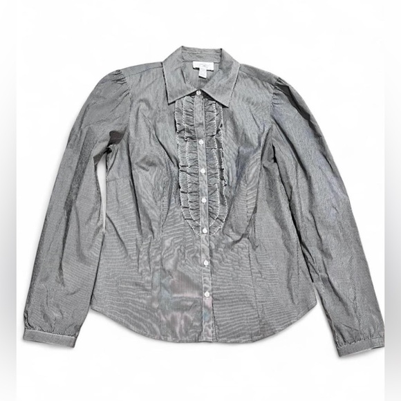 LOFT Tops - LOFT Black and White Striped Button-Up Shirt Classic Preppy